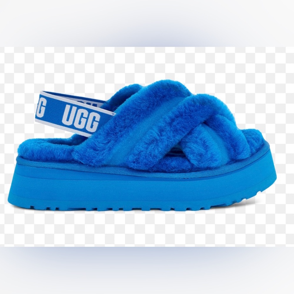 UGG Genuine Suede & Shearling Disco Cross Slide Sz 9 Blue